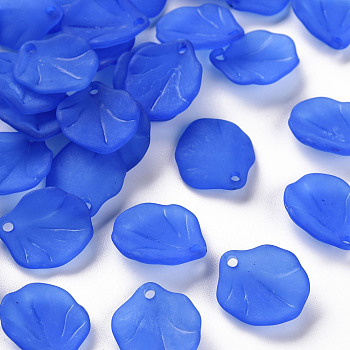 Transparent Frosted Acrylic Pendants, Petaline, Royal Blue, 16x14.5x3mm, Hole: 1.6mm