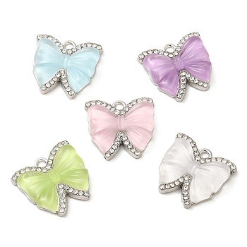 Transparent Resin Bowknot Pendants, Rack Plating Alloy Butterfly Charms, Platinum, Mixed Color, 16.5x18x5mm, Hole: 1.8mm