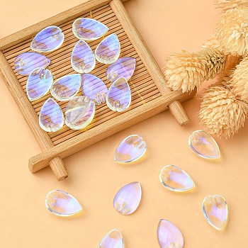 Electroplated Transparent Glass Pendants, Petal Charms, AB Color, Gold, 16~18x11x4.5mm, Hole: 1.2mm