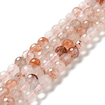 Natural Hematoid Quartz/Ferruginous Quartz Beads Strands, Faceted(128 Facets), Round, 6.5mm, Hole: 1mm, about 59~65pcs/strand, 13.78~14.96 inch(35~38cm)