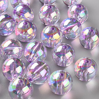 Transparent Acrylic Beads, AB Color Plated, Round, Lilac, 20x19mm, Hole: 3mm, about 111pcs/500g