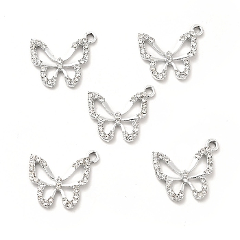 Alloy Rhinestone Pendants, Platinum Tone Hollow Out Butterfly Charms, Crystal, 20x22.5x2.8mm, Hole: 2mm