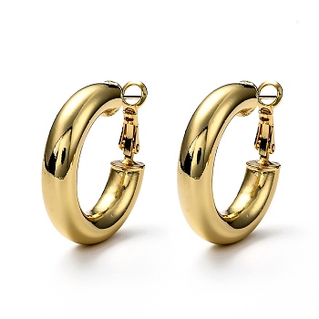 Brass Chunky Small Huggie Hoop Earrings for Women, Real 18K Gold Plated, 29x6.5mm, Pin: 0.8mm