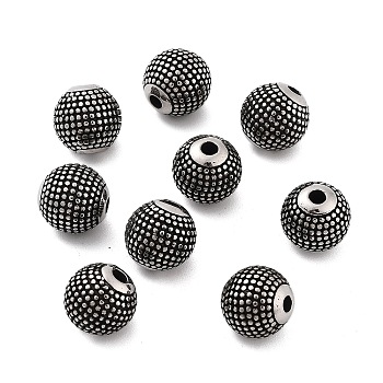 316 Surgical Stainless Steel Beads, Round, Antique Silver, 10mm, Hole: 2mm