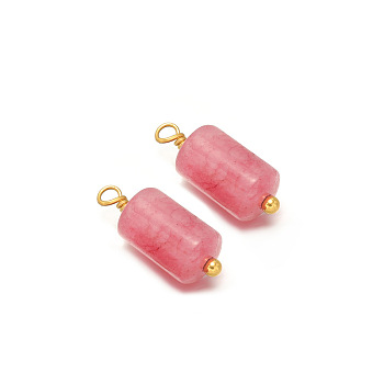 Dyed Natural Pink Jade Pendants, with Stainless Steel Finding, Column, 15x6mm