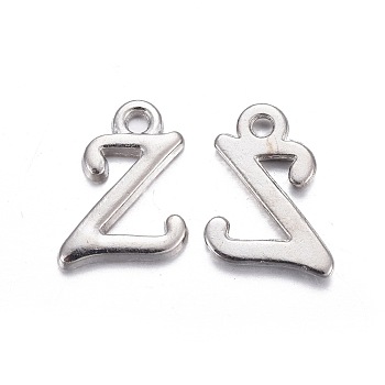 Platinum Plated Alloy Letter Pendants, Rack Plating, Cadmium Free & Lead Free, Letter.Z, 13x10x2mm, Hole: 1.5mm