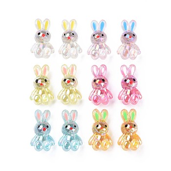 Transparent Acrylic Beads, with Enamel, AB Color Plated, Rabbit, Mixed Color, 25x14.5x11mm, Hole: 2.5mm