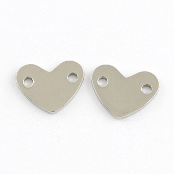 Heart Stainless Steel Links connectors, Stainless Steel Color, 14x11x1mm, Hole: 2mm