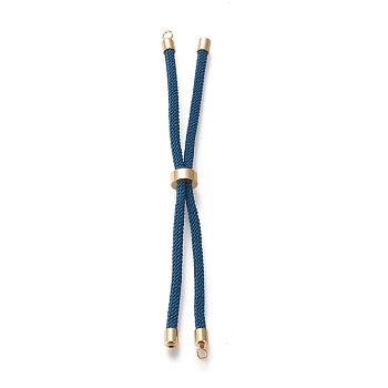 Nylon Twisted Cord Bracelet Making, Slider Bracelet Making, with Eco-Friendly Brass Findings, Round, Golden, Marine Blue, 8.66~9.06 inch(22~23cm), Hole: 2.8mm, Single Chain Length: about 4.33~4.53 inch(11~11.5cm)