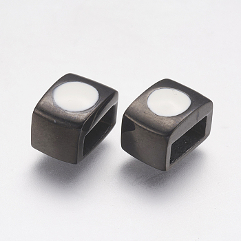 304 Stainless Steel Enamel Slide Charms, Rectangle, White, Gunmetal, 10x7x7mm, Hole: 3x7mm