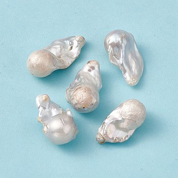 Baroque Natural Keshi Pearl Beads, Nuggets, Seashell Color, 30~37x16~19.5x15~16mm, Hole: 0.7mm