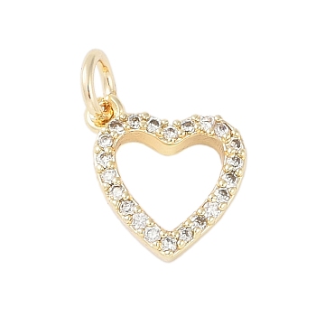 Rack Plating Brass Clear Cubic Zirconia Pendants, with Jump Ring, Long-Lasting Plated, Lead Free & Cadmium Free, Heart, Real 18K Gold Plated, 11.5x10.5x2.5mm, Hole: 3mm