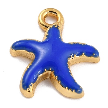 Golden Alloy Enamel Pendants, Long-Lasting Plated, Starfish, Blue, 15x13x2mm, Hole: 1.6mm