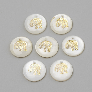 Golden Ivory Flat Round Freshwater Shell Pendants