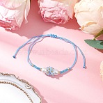 Adjustable Nylon Cord Braided Beads Bracelets, Acrylic Flower Bead Bracelets for Women, with Glass Seed Beads, Light Sky Blue, Inner Diameter: 2-3/8~3-3/8 inch(6~8.5cm)(BJEW-MZ00170-06)