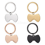 4Pcs 4 Styles Stainless Steel Keychains, with Split Key Rings, Bowknot, 50mm, Bowknot: 22.5x36.5x1.7mm(KEYC-TA0004-81D)