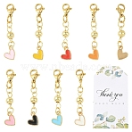 24Pcs 8 Colors Alloy Enamel Heart with 304 Stainless Steel Bead Pendant Decorations, with Lobster Claw Clasps and Paper Thank You Gift Tags, Golden, Mixed Color, 39mm(HJEW-YW00337)