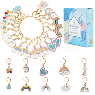 Rainbow Theme Locking Stitch Markers, Alloy Enamel Pendant Stitch Marker, with 304 Stainless Steel Hoop, Golden, 3~4cm, 10 styles, 2pcs/style, 20pcs/box(HJEW-SC0001-36)