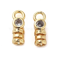 Brass Cord Ends, End Caps with Clear Cubic Zirconia, Column, Real 18K Gold Plated, 11x4x3.5mm, Hole: 2mm, Inner Diameter: 2mm(KK-G479-04B-G)