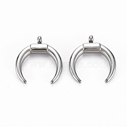 304 Stainless Steel Pendants, Double Horn Pendant, Cadmium Free & Nickel Free & Lead Free, Crescent Moon, Stainless Steel Color, 17.5x16x3.5mm, Hole: 1.6mm(STAS-N097-100P-NR)