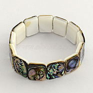Rectangle Abalone Paua Shell Stretch Bracelets, Colorful, 2-1/8 inch(5.5cm)(BJEW-Q002-01)