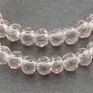 Transparent Glass Beads Strands, Faceted, Rondelle, Pink, 3.5~4x2.5~3mm, Hole: 0.5mm, about 150pcs/strand, 15.5 inch(GLAA-R135-3mm-12)