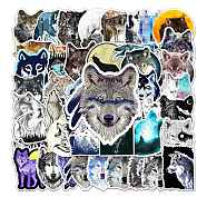 50Pcs PVC Cartoon Stickers, Self-adhesive Animal Decals, for Suitcase, Skateboard, Refrigerator, Helmet, Mobile Phone Shell, Wolf, 55~85mm(WOLF-PW0001-04)