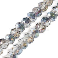 Half Rainbow Plated Faceted Rondelle Glass Beads Strands, Clear, 8x6mm, Hole: 1mm, about 65pcs/strand, 16 inch(GLAA-A024E-HR01)