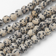 Natural Dalmatian Jasper Bead Strands, Round, Frosted, 8~8.5mm, Hole: 1mm, about 45~47pcs/strand, 14.9 inch(38cm)(G-G735-68F-8mm)