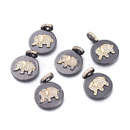 Brass Micro Pave Cubic Zirconia Pendants, Long-Lasting Plated, Cadmium Free & Lead Free & Nickel Free, Flat Round with Elephant, Clear, Gunmetal & Golden, 20x17x2mm, Hole: 4x2.5mm(KK-I673-38)