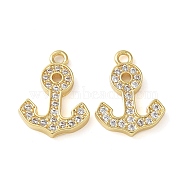 Brass Micro Pave Cubic Zirconia Charms, Anchor, Cadmium Free & Lead Free, Long-Lasting Plated, Rack Plating, Real 18K Gold Plated, Clear, 15x11.5x2mm, Hole: 1.5mm(KK-C086-12G-02)