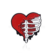 Rib Cage with Rose Safety Brooch Pin, Alloy Enamel Badge for Suit Shirt Collar, Heart, 26x25mm(JEWB-PW0001-002C)