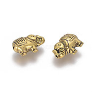 Tibetan Style Alloy Beads, Elephant, Antique Golden, 8.5x13x5mm, Hole: 1mm(PALLOY-TAC0009-27AG)