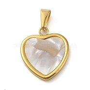 Resin Imitation White Shell Pendants, Golden Tone 304 Stainless Steel Charms, Heart, 22x19x2.8mm, Hole: 8x3.2mm(STAS-R229-10D-G)