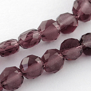 Frosted Glass Bead Strands, Faceted, Flat Round, Coconut Brown, 6x3~4mm, Hole: 1mm(FGLA-R038-6mm-10)