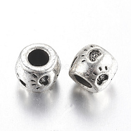 Tibetan Style Alloy European Large Hole Beads, Barrel with Claw Print, Lead Free , Antique Silver, 8.5x10.5mm, Hole: 4.5mm, about 250pcs/1000g(TIBEB-7852-AS-RS)
