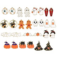28Pcs 14 Styles Halloween Theme Alloy Enamel Pendants, Mixed Shapes, Mixed Color, Light Gold, 2pcs/style(ENAM-SZ0001-63LG)