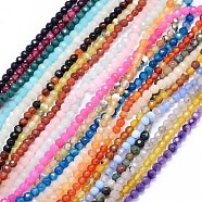 Faceted Natural Agate Beads Strands, Round, Dyed & Heated, Mixed Color, 4mm, Hole: 1.2mm, about 92pcs/strand, 14 inch(35.5cm)(G-F559-05-4mm)