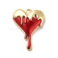 Alloy Enamel Pendants, Melting Heart Charm, Golden, FireBrick, 21.5x16.5x5.5mm, Hole: 1.8mm(ENAM-G223-01G-01)