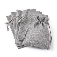 Polyester Imitation Burlap Packing Pouches Drawstring Bags, Gray, 14x10cm(X-ABAG-R005-14x10-04)