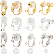 24Pcs 12 Style Brass Clip-on Earring Findings, with 24Pcs Silicone Pads, Mixed Color, 15.5~19x6~14x3~9mm, Hole: 0.6~1.6mm, 2Pcs/style(KK-SP0001-29)