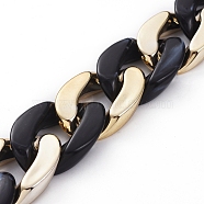 Handmade Imitation Gemstone Style Acrylic Curb Chains, with CCB Plastic Linking Ring, Black, Golden, Link: 30x21x6mm, about 39.37 inch(1m)/strand(AJEW-JB00523-02)