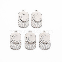 201 Stainless Steel Pendants, Rectangle with Moonn, Stainless Steel Color, 25x14x2mm, Hole: 2mm(STAS-S119-155P)
