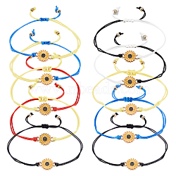 FIBLOOM 10Pcs 5 Colors Alloy Sunflower Link Bracelets Set, Braided Adjustable Bracelets, Mixed Color, Inner Diameter: 3/4 inch(2cm)~3-1/8 inch(8cm), 2Pcs/color(BJEW-FI0001-62)