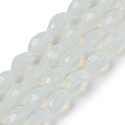 Electroplate Imitation Jade Glass Beads Strands, Faceted, Teardrop, White, 8x6mm, Hole: 1.2mm, about 65~67pcs/strand, 20.08 inch(51cm)(EGLA-N013-J6mm-D02)