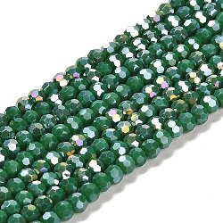 Opaque Glass Beads Stands, AB Color, Faceted(32 Facets), Round, Sea Green, 4.5x4mm, Hole: 1mm, about 94~95pcs/strand, 13.90~14.02 inch(35.3~35.6cm)(EGLA-A035-P4mm-B17)