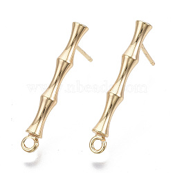 Brass Stud Earring Findings, with Loop, Nickel Free, Bamboo, Real 18K Gold Plated, 23x3mm, Hole: 1.4mm, Pin: 1mm(X-KK-N230-08G-NF)