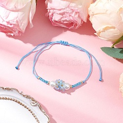 Adjustable Nylon Cord Braided Beads Bracelets, Acrylic Flower Bead Bracelets for Women, with Glass Seed Beads, Light Sky Blue, Inner Diameter: 2-3/8~3-3/8 inch(6~8.5cm)(BJEW-MZ00170-06)