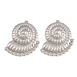 304 Stainless Steel Pendants, Textured Conch Shell Shape Charms, Stainless Steel Color, 37.5x33.5x4mm, Hole: 1.8mm(SA-CBAB51A-18P)