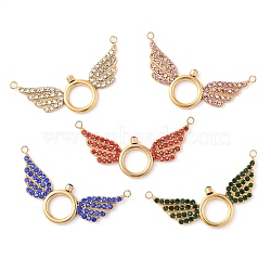 304 Stainless Steel Rhinestone Pendants, Ion Plating(IP), Wing, Golden, Mixed Color, 18x36x2.5mm, Hole: 1.4mm(STAS-Q340-08G)